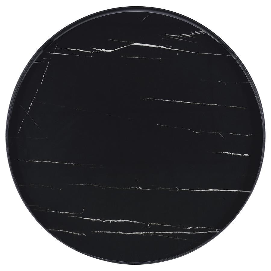 Briggs - Round Marble Printed Glass Top End Table - Black End Table modern furniture Contempo Furniture