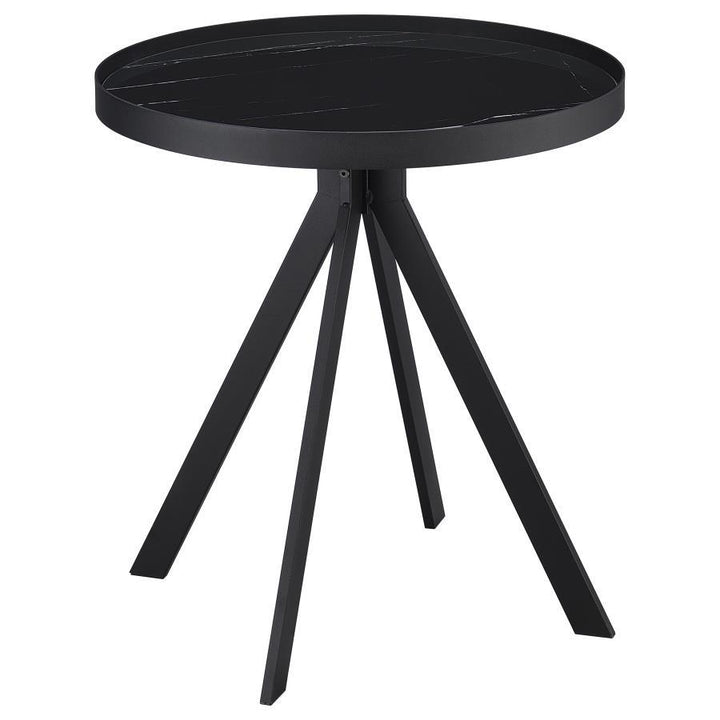 Briggs - Round Marble Printed Glass Top End Table - Black End Table modern furniture Contempo Furniture