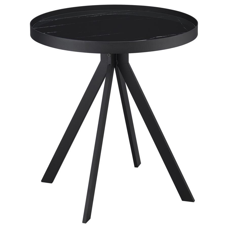Briggs - Round Marble Printed Glass Top End Table - Black End Table modern furniture Contempo Furniture