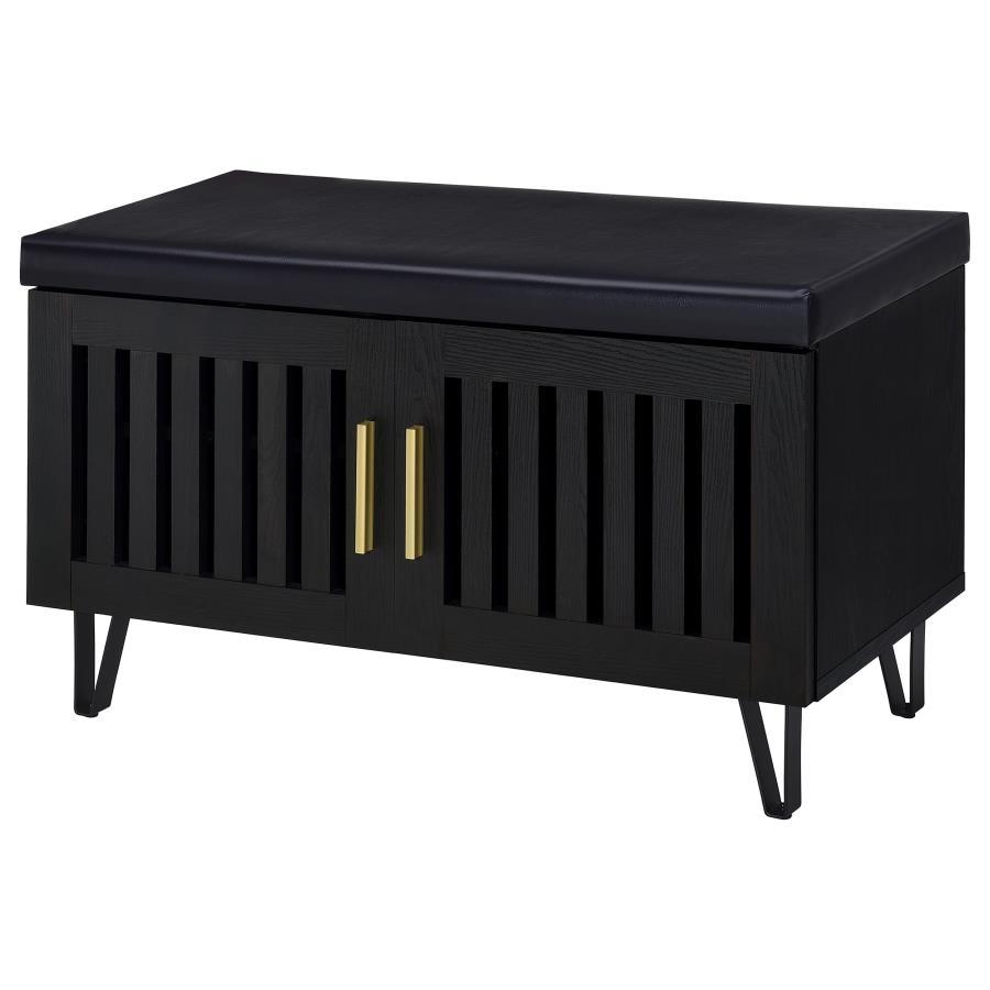 Brixton - 2 - Door Padded Entryway Shoe Storage Bench - Black Storage Bench modern furniture Contempo Furniture