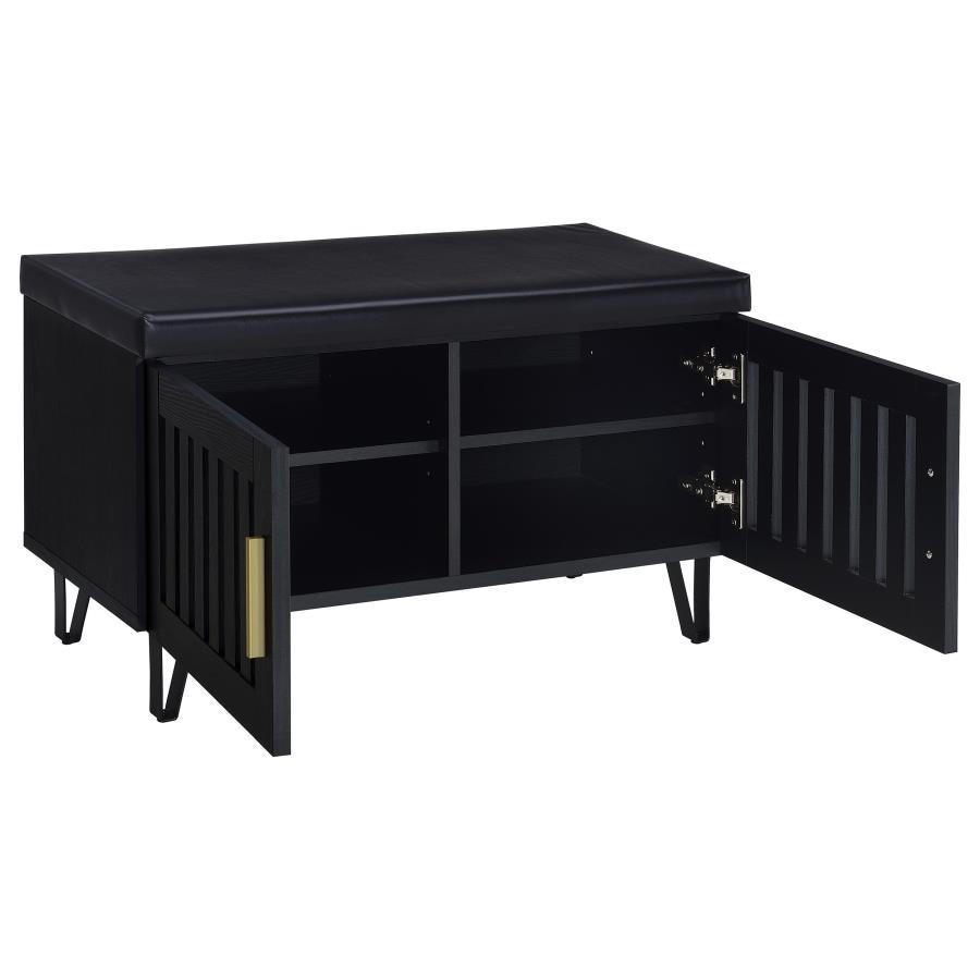 Brixton - 2 - Door Padded Entryway Shoe Storage Bench - Black Storage Bench modern furniture Contempo Furniture
