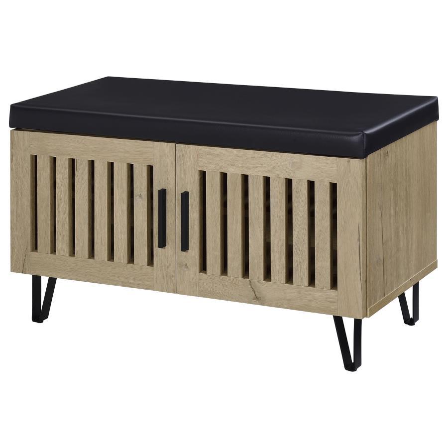 Brixton - 2 - Door Padded Entryway Shoe Storage Bench - White Oak Storage Bench modern furniture Contempo Furniture