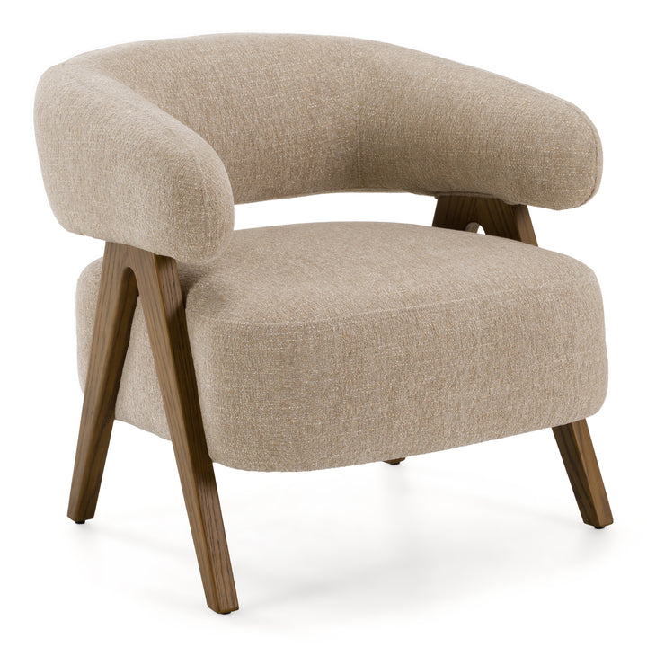 Brock - Mid-Century Modern Beige Fabric + Ash Accent Chair