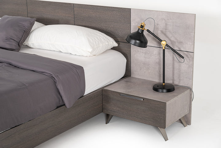 Bronx Italian Modern Faux Concrete & Grey Nightstand