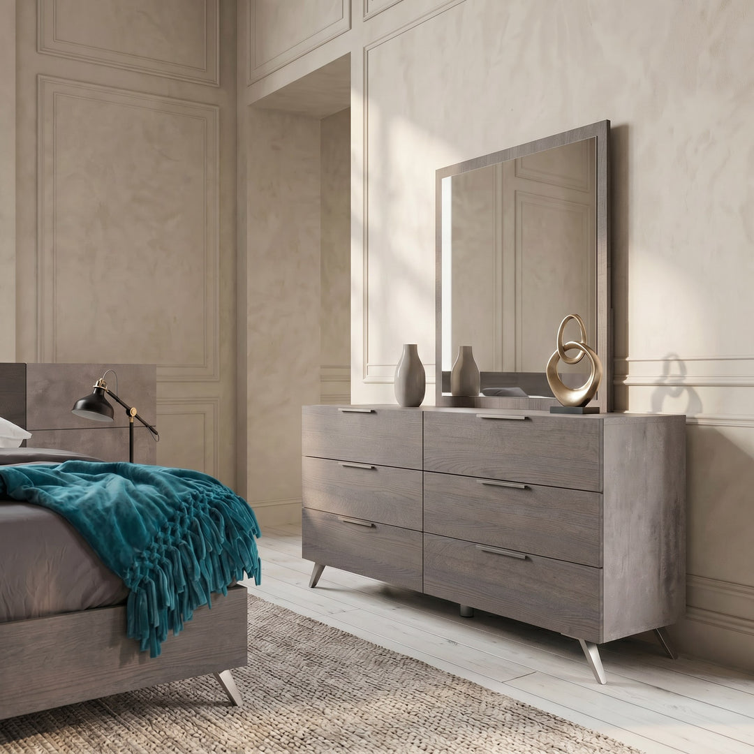 Bronx Italian Modern Faux Concrete & Grey Dresser & Mirror Set