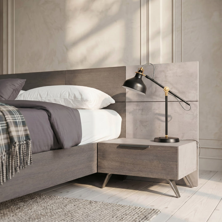 Bronx Italian Modern Faux Concrete &amp; Grey Bedroom Set