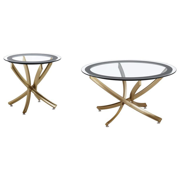 Brooke - 2 Piece Round Glass Top Coffee Table Set - Brass Coffee Table Set modern furniture Contempo Furniture