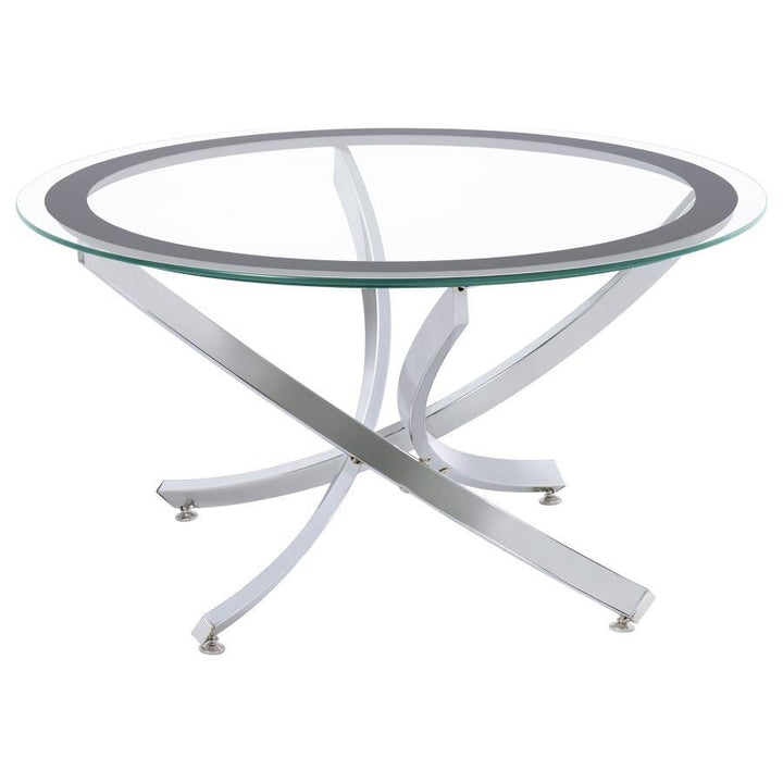 Brooke - 2 Piece Round Glass Top Coffee Table Set - Chrome Coffee Table Set modern furniture Contempo Furniture