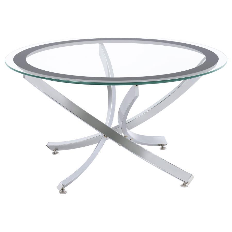 Brooke - 2 Piece Round Glass Top Coffee Table Set - Chrome Coffee Table Set modern furniture Contempo Furniture