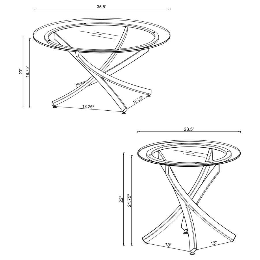 Brooke - 2 Piece Round Glass Top Coffee Table Set - Chrome Coffee Table Set modern furniture Contempo Furniture