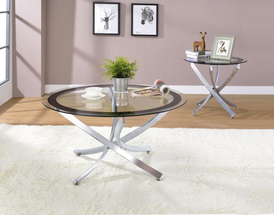 Brooke - 2 Piece Round Glass Top Coffee Table Set - Chrome Coffee Table Set modern furniture Contempo Furniture