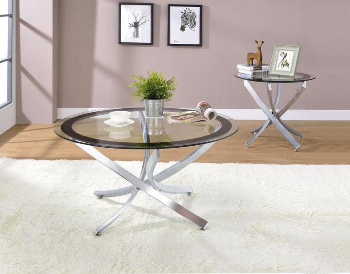 Brooke - 2 Piece Round Glass Top Coffee Table Set - Chrome Coffee Table Set modern furniture Contempo Furniture