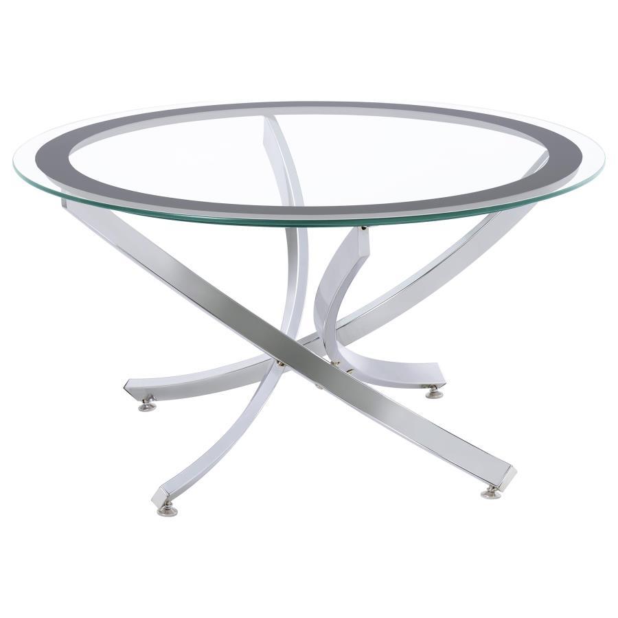 Brooke - 3 Piece Round Coffee And End Table Set - Chrome Coffee Table Set modern furniture Contempo Furniture