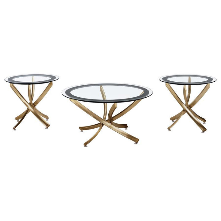 Brooke - 3 Piece Round Coffee And End Table Set - Rose Brass Coffee Table Set modern furniture Contempo Furniture
