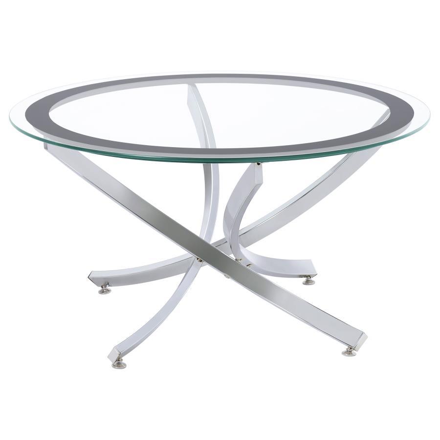 Brooke - Round Glass Top Coffee Table Metal Base - Chrome Coffee Table modern furniture Contempo Furniture