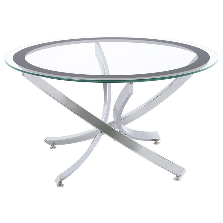 Brooke - Round Glass Top Coffee Table Metal Base - Chrome Coffee Table modern furniture Contempo Furniture