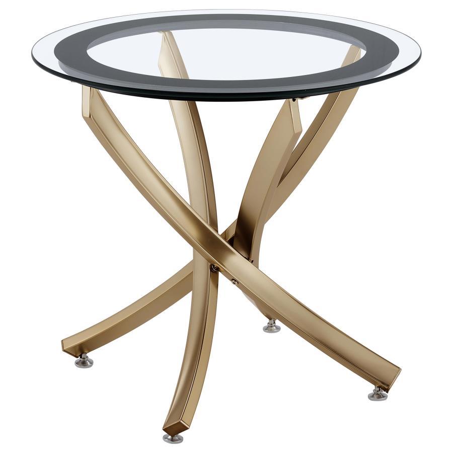 Brooke - Round Glass Top Side End Table Metal Base - Brass End Table modern furniture Contempo Furniture