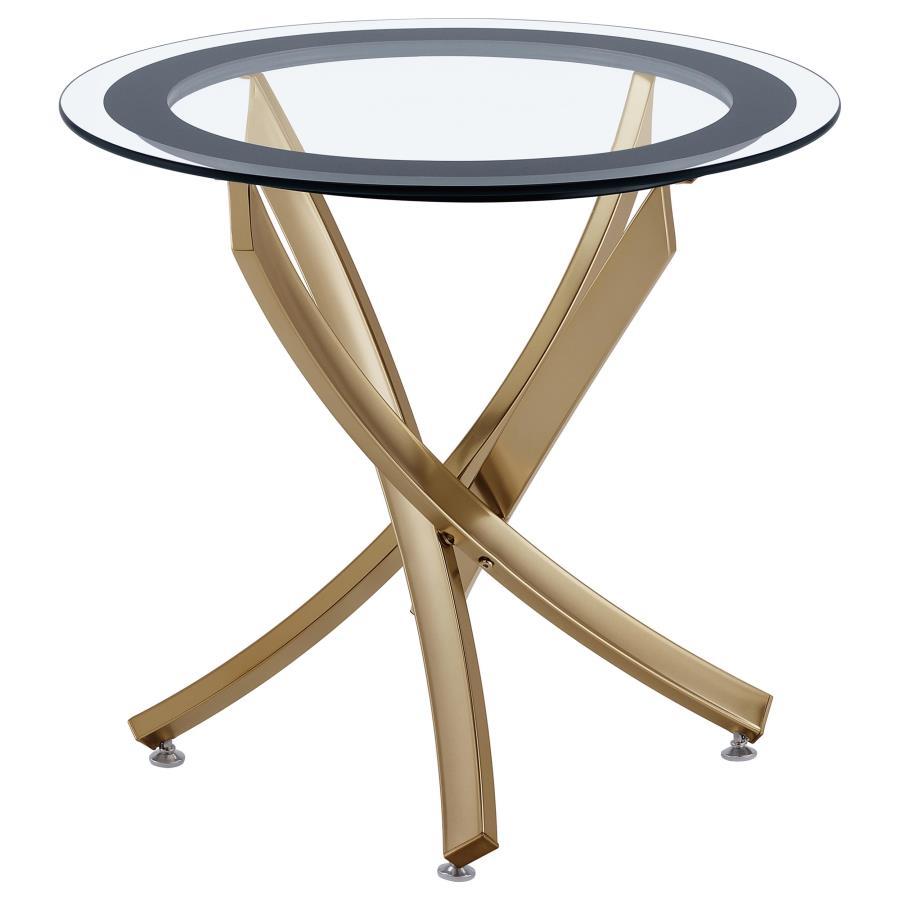 Brooke - Round Glass Top Side End Table Metal Base - Brass End Table modern furniture Contempo Furniture