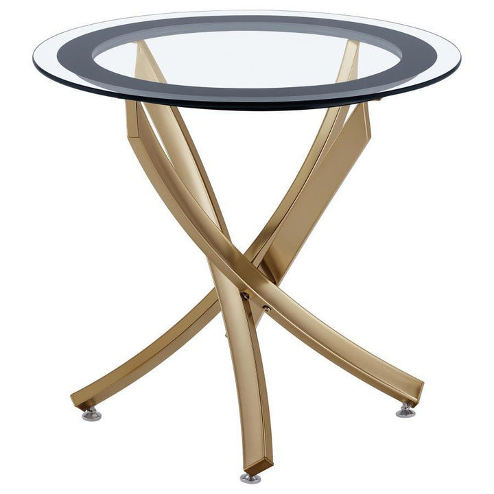Brooke - Round Glass Top Side End Table Metal Base - Brass End Table modern furniture Contempo Furniture