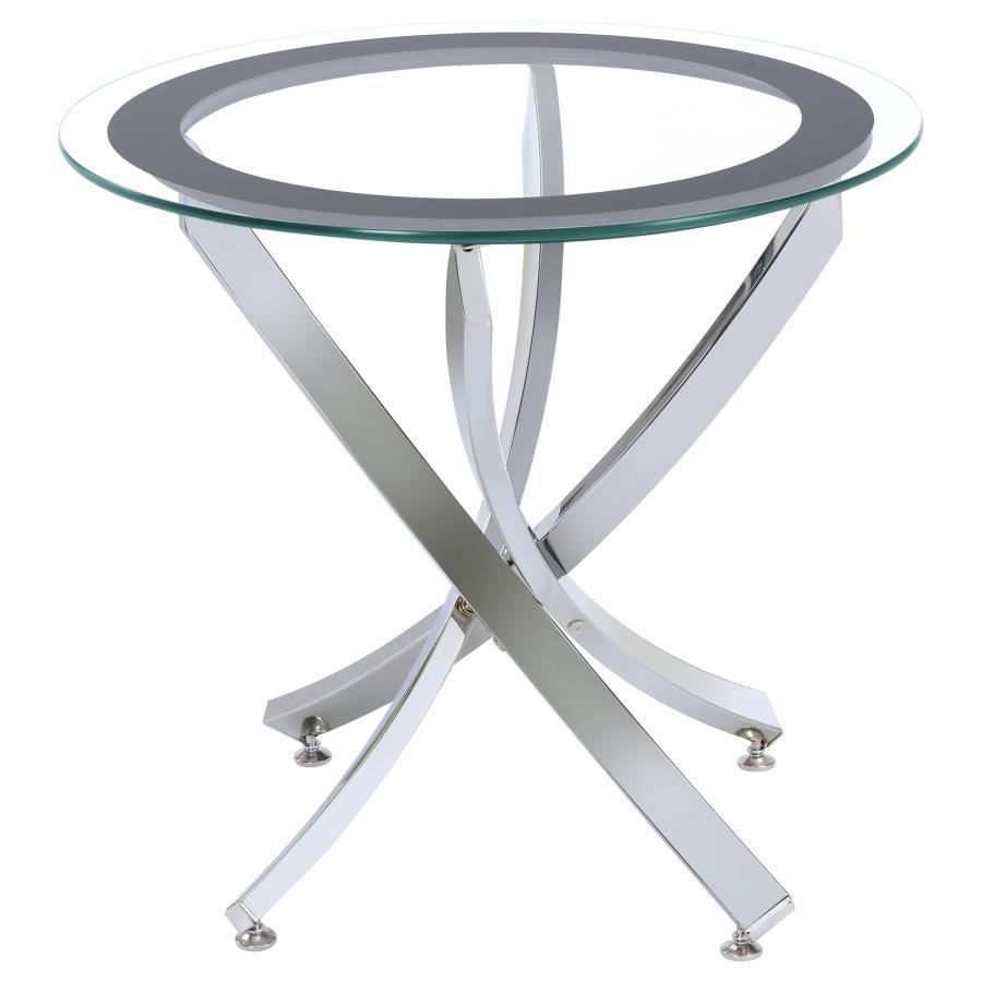 Brooke - Round Glass Top Side End Table Metal Base - Chrome End Table modern furniture Contempo Furniture