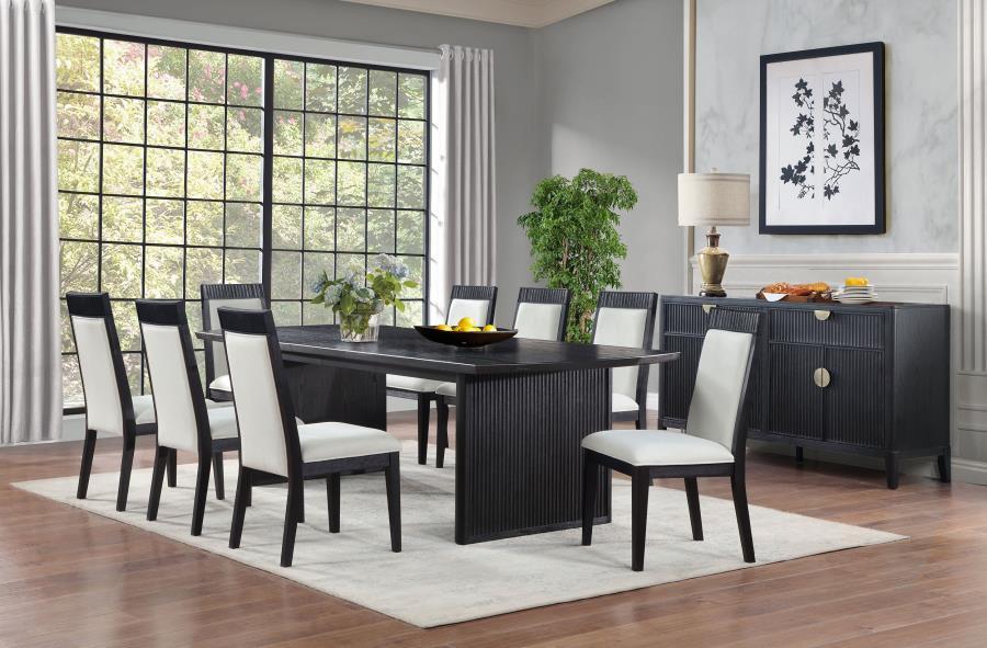 Brookmead - 9 - Piece Extension Leaf Dining Table Set - Black / Ivory 8 Piece Dining Room Set modern furniture Contempo Furniture