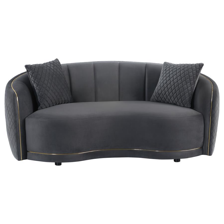 Brookside - 2 Piece Velvet Upholstered Sofa Set - Dark Gray Stationary Sofa & Loveseat modern furniture Contempo Furniture