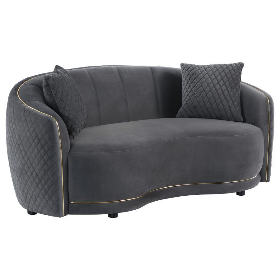 Brookside - 2 Piece Velvet Upholstered Sofa Set - Dark Gray Stationary Sofa & Loveseat modern furniture Contempo Furniture