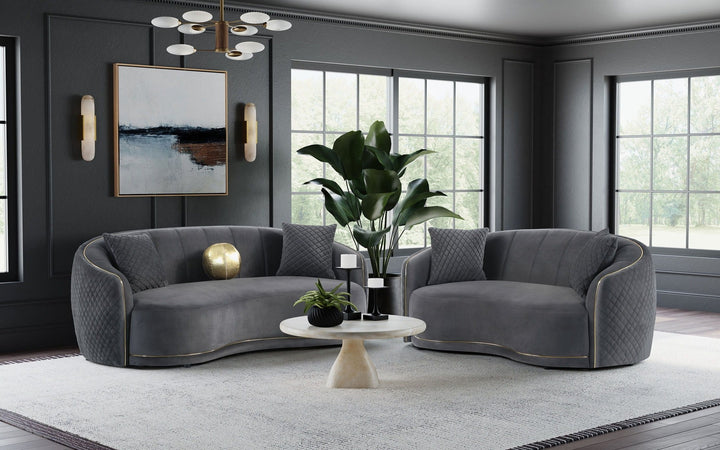 Brookside - 2 Piece Velvet Upholstered Sofa Set - Dark Gray Stationary Sofa &amp; Loveseat modern furniture Contempo Furniture