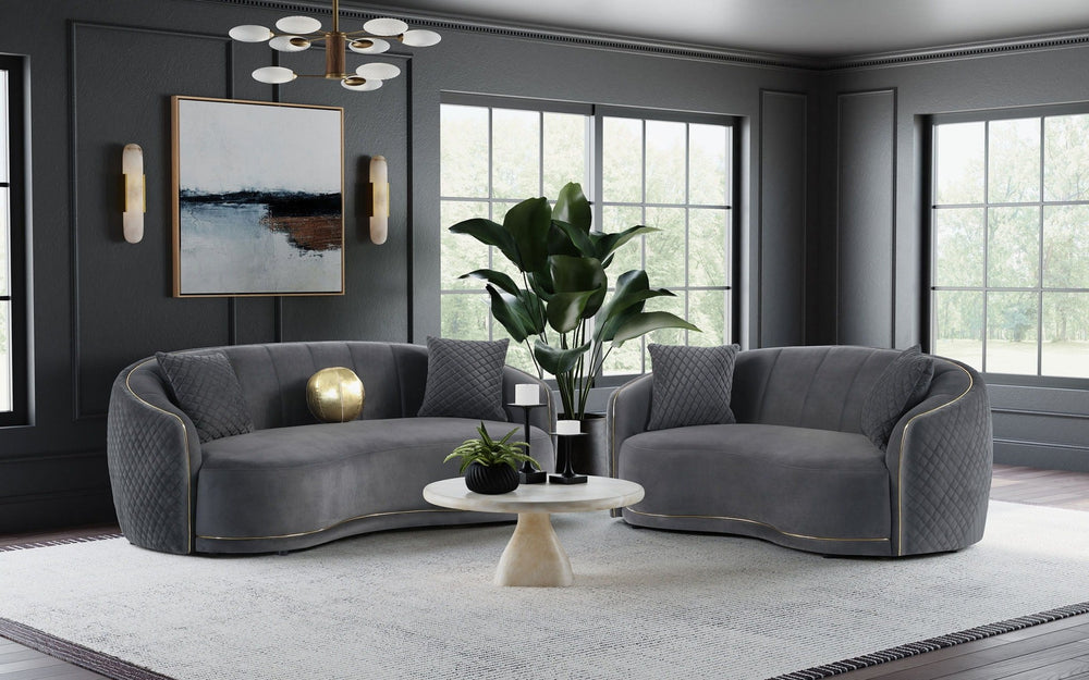 Brookside - 2 Piece Velvet Upholstered Sofa Set - Dark Gray Stationary Sofa & Loveseat modern furniture Contempo Furniture