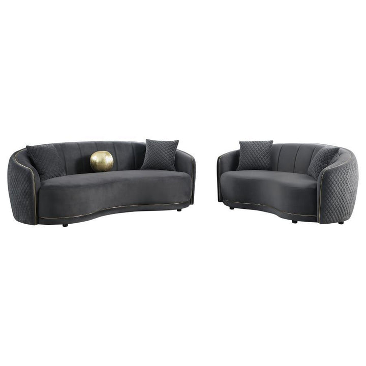 Brookside - Velvet Upholstered Curved Loveseat - Dark Gray Stationary Loveseat modern furniture Contempo Furniture