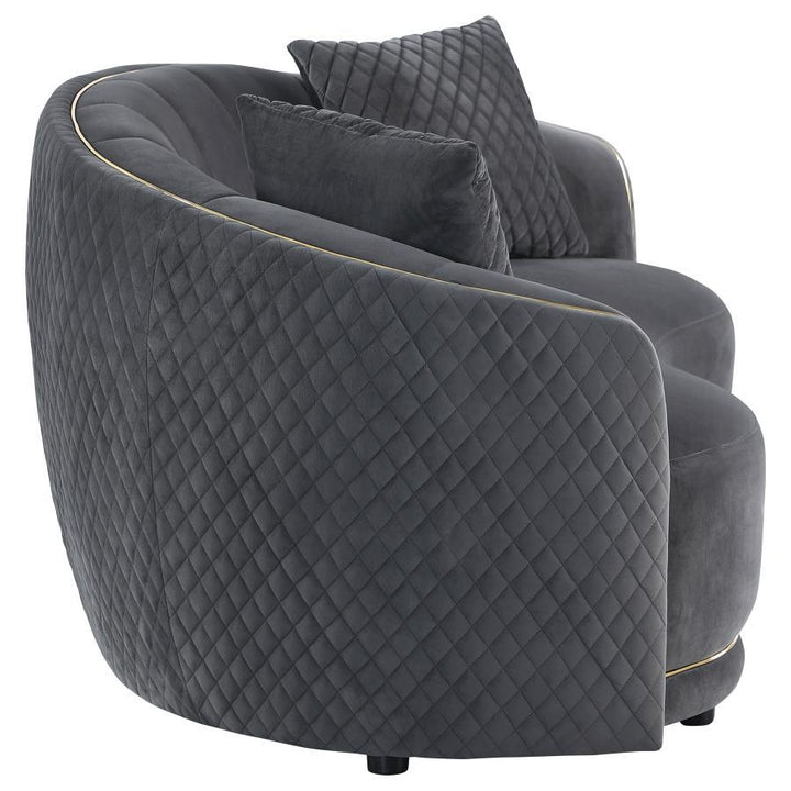 Brookside - Velvet Upholstered Curved Loveseat - Dark Gray Stationary Loveseat modern furniture Contempo Furniture