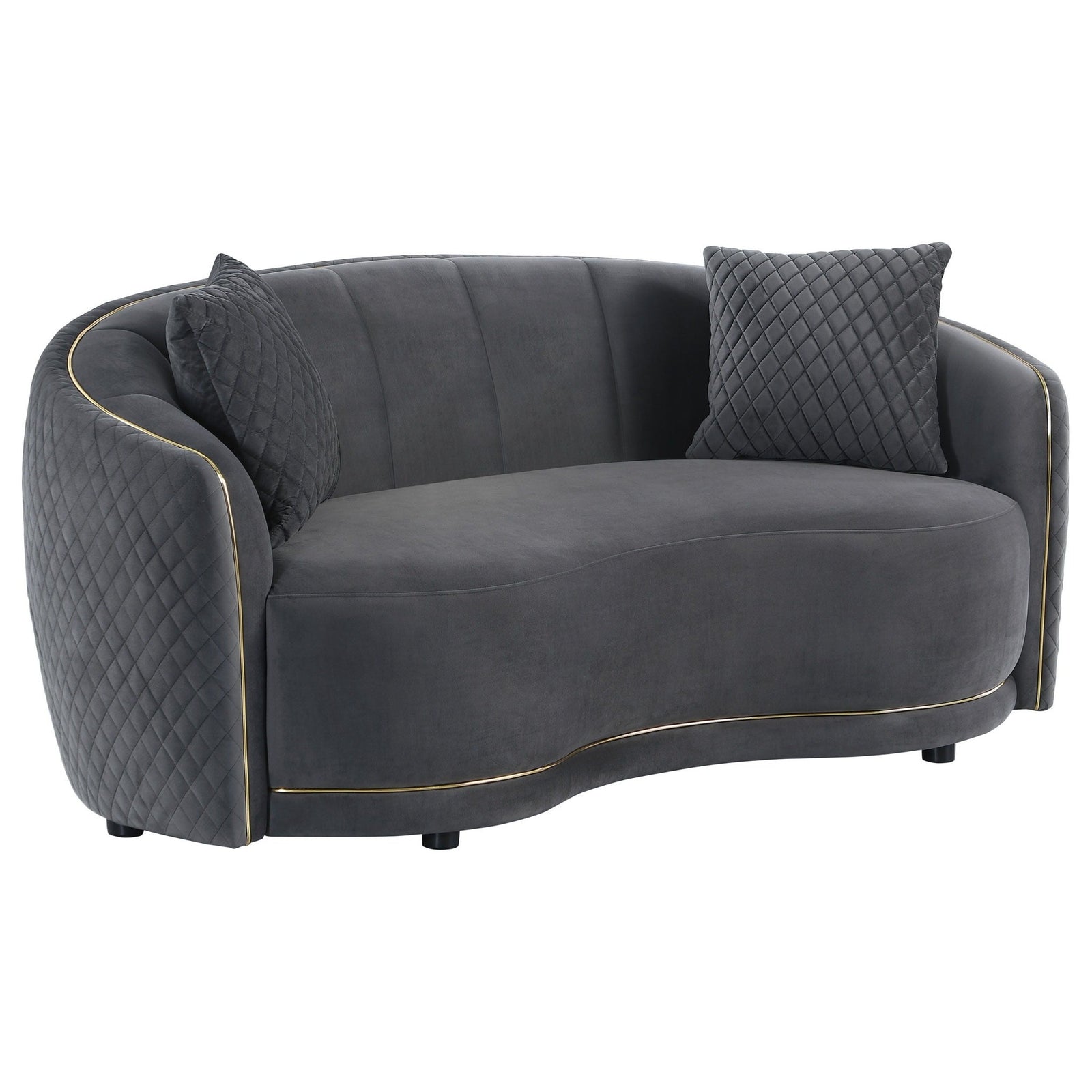 Brookside - Velvet Upholstered Curved Loveseat - Dark Gray Stationary Loveseat modern furniture Contempo Furniture