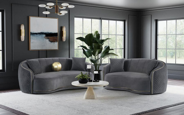 Brookside - Velvet Upholstered Curved Loveseat - Dark Gray Stationary Loveseat modern furniture Contempo Furniture
