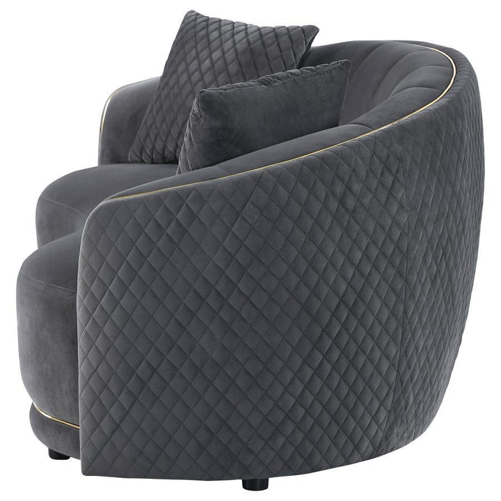 Brookside - Velvet Upholstered Curved Loveseat - Dark Gray Stationary Loveseat modern furniture Contempo Furniture