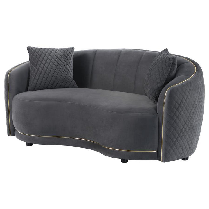 Brookside - Velvet Upholstered Curved Loveseat - Dark Gray Stationary Loveseat modern furniture Contempo Furniture