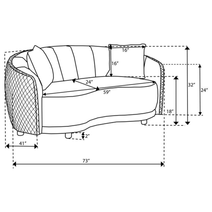 Brookside - Velvet Upholstered Curved Loveseat - Dark Gray Stationary Loveseat modern furniture Contempo Furniture