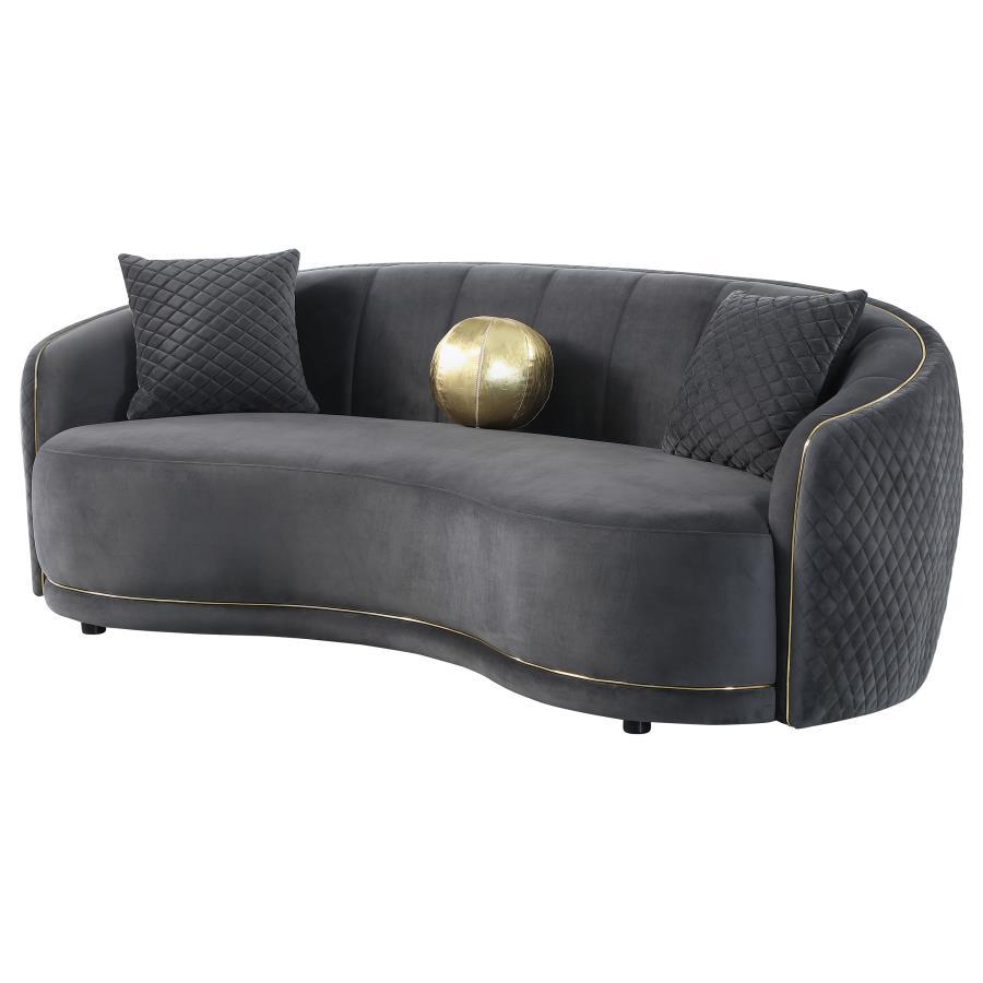 Brookside - Velvet Upholstered Curved Sofa - Dark Gray Stationary Sofa modern furniture Contempo Furniture