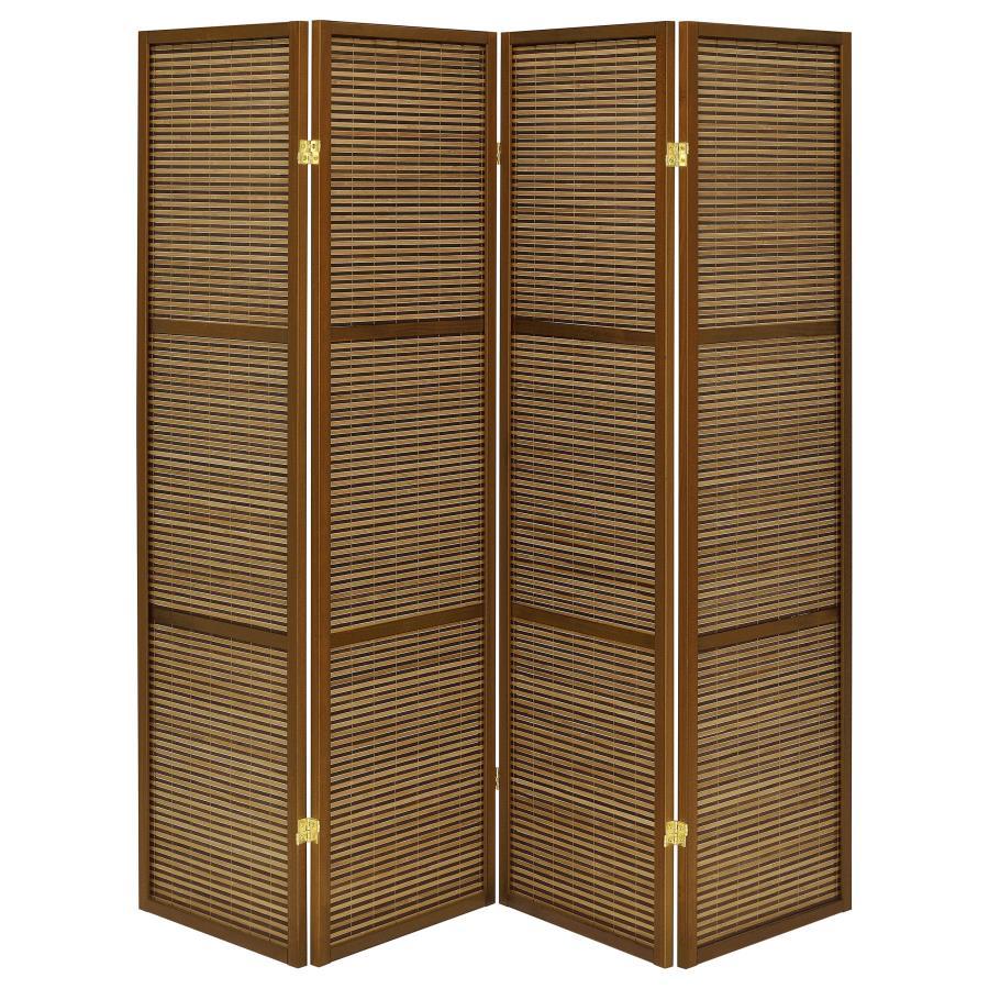 Browning - 4 - Panel Bamboo Room Divider Folding Screen - Walnut Room Divider modern furniture Contempo Furniture