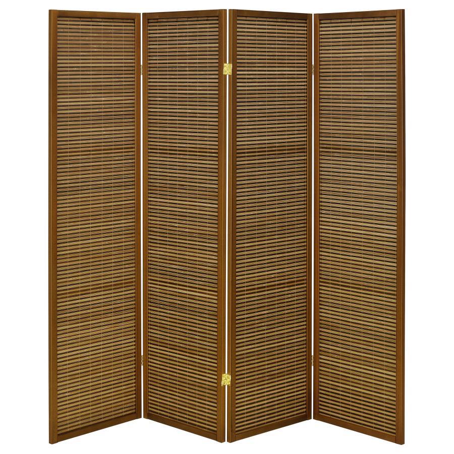 Browning - 4 - Panel Bamboo Room Divider Folding Screen - Walnut Room Divider modern furniture Contempo Furniture
