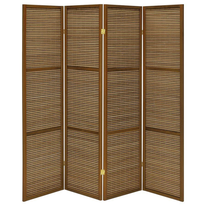 Browning - 4 - Panel Bamboo Room Divider Folding Screen - Walnut Room Divider modern furniture Contempo Furniture