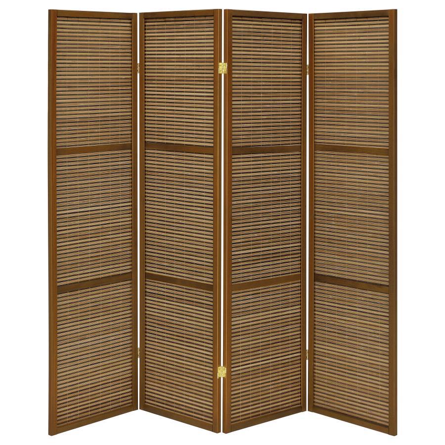 Browning - 4 - Panel Bamboo Room Divider Folding Screen - Walnut Room Divider modern furniture Contempo Furniture