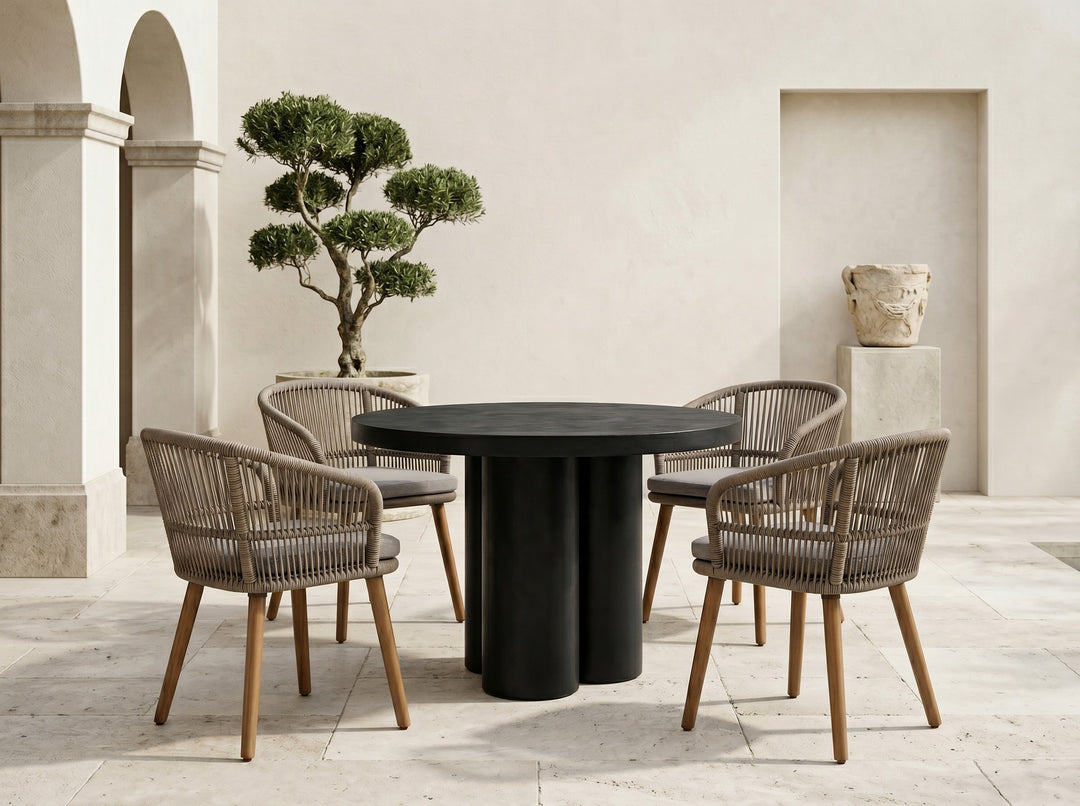 Bruni - Modern Black Concrete Round Dining Table