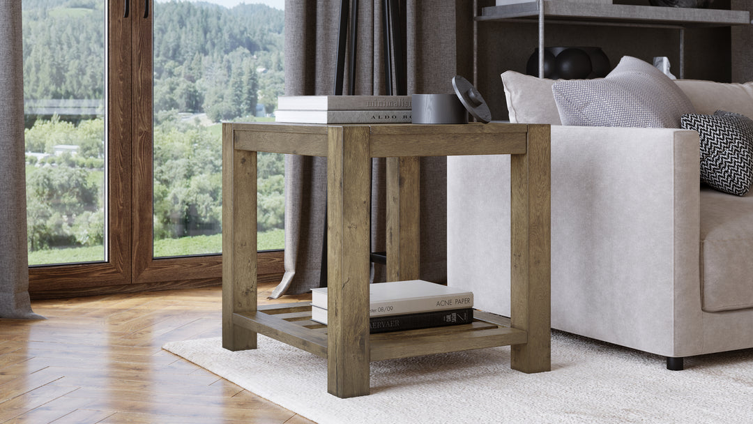 Modus Furniture 3E8722 Canyon Solid Wood Rectangular End Table In Washed Grey