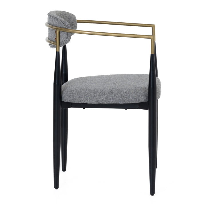 Buchtel - Mid-Century Modern Medium Grey + Gold Arm + Black Dining Chair