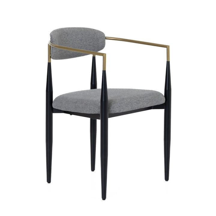 Buchtel  Mid-Century Modern Medium Grey + Gold Arm + Black Dining Chair