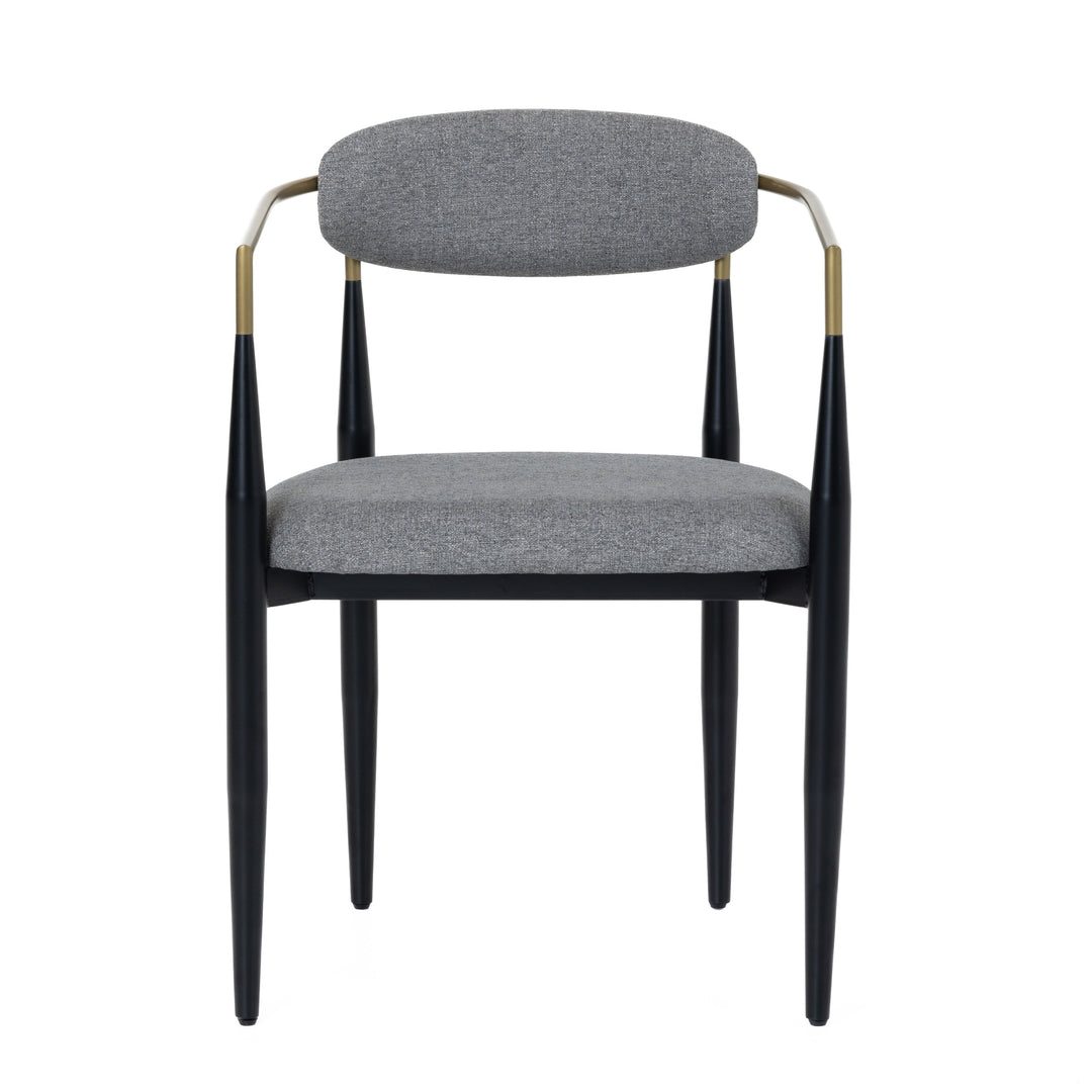 Buchtel - Mid-Century Modern Medium Grey + Gold Arm + Black Dining Chair