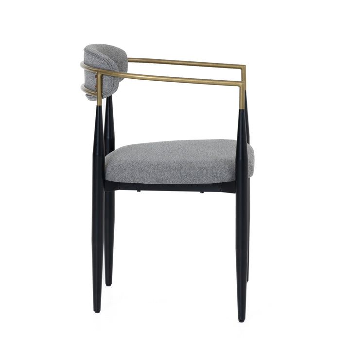 Buchtel - Mid-Century Modern Medium Grey + Gold Arm + Black Dining Chair