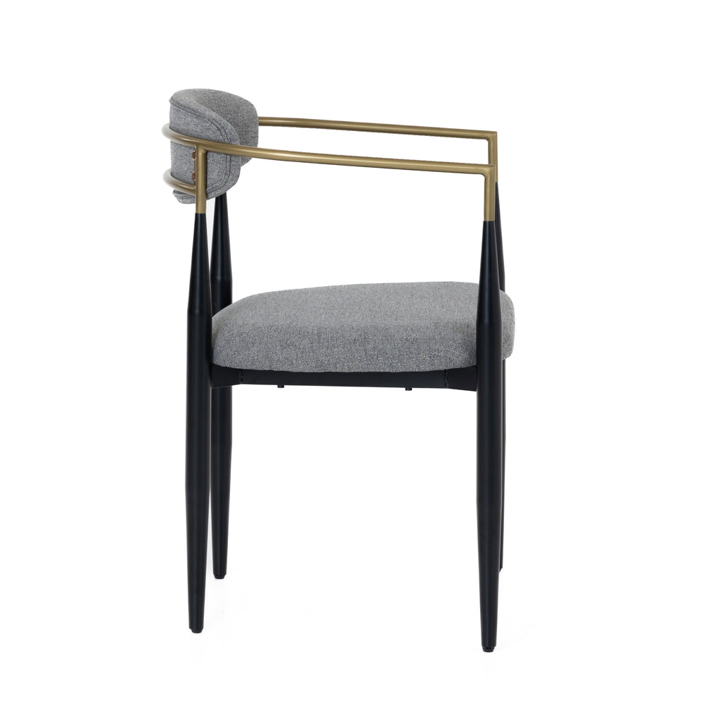 Buchtel - Mid-Century Modern Medium Grey + Gold Arm + Black Dining Chair - View 3