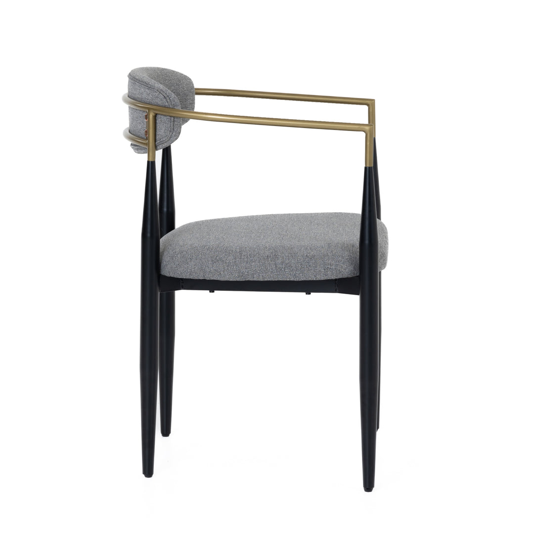 Buchtel - Mid-Century Modern Medium Grey + Gold Arm + Black Dining Chair