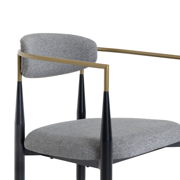 Buchtel - Mid-Century Modern Medium Grey + Gold Arm + Black Dining Chair